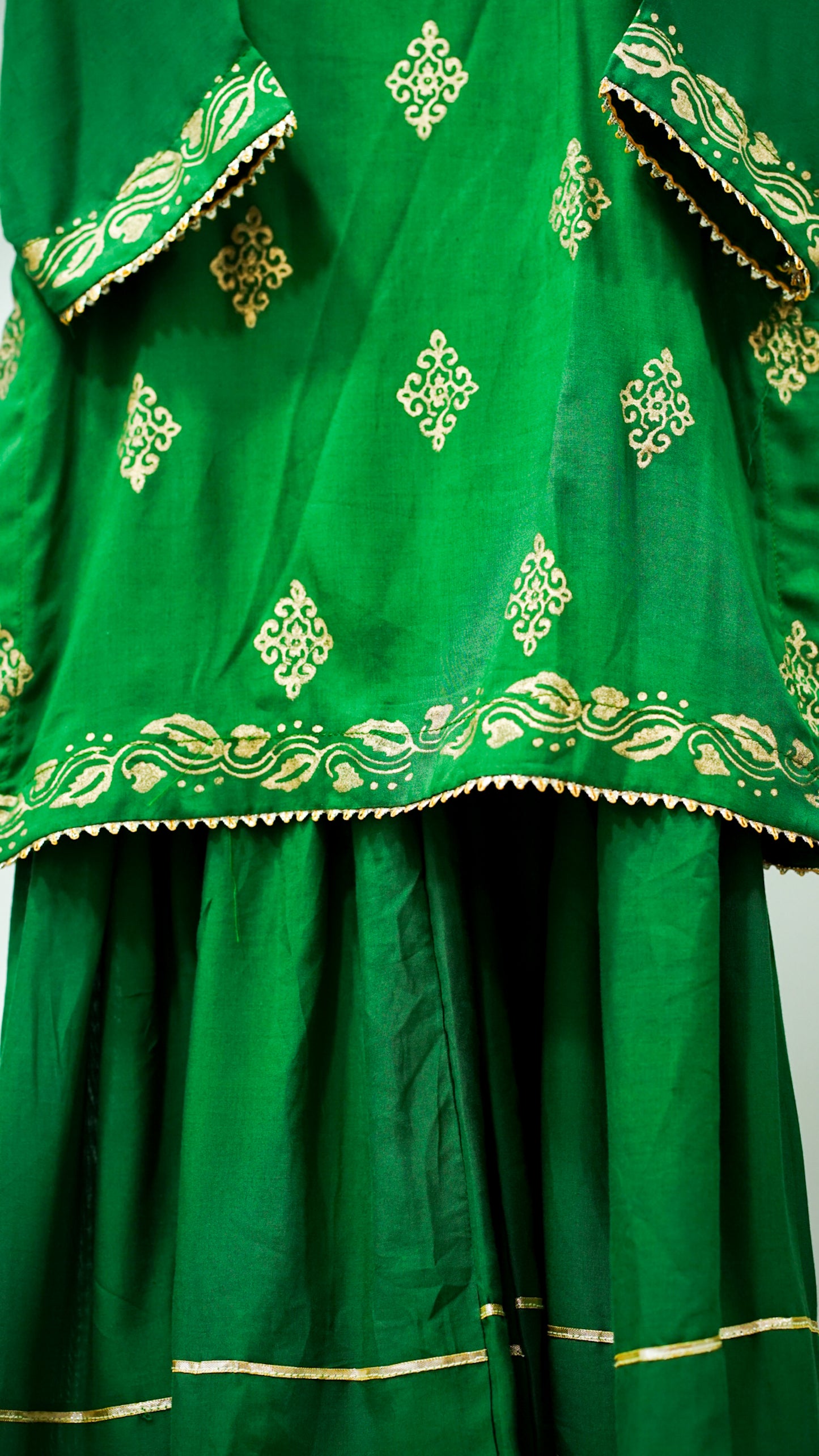 Block printed Kurti with gota laced Gharara Set - 2pc