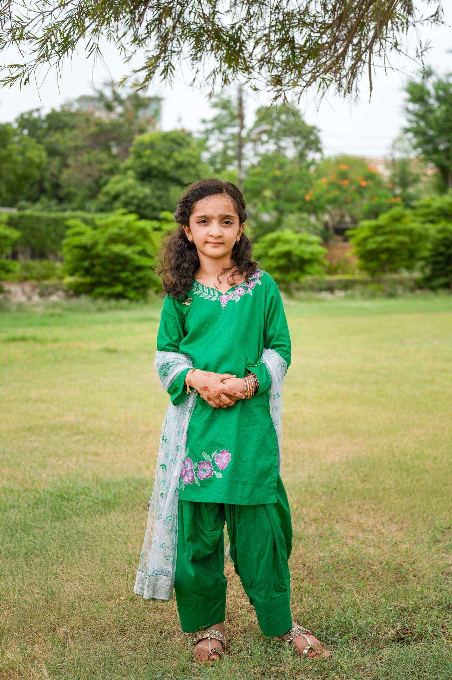 Azadi Bloom – Hand-Painted Kurti with Farshi Shalwar